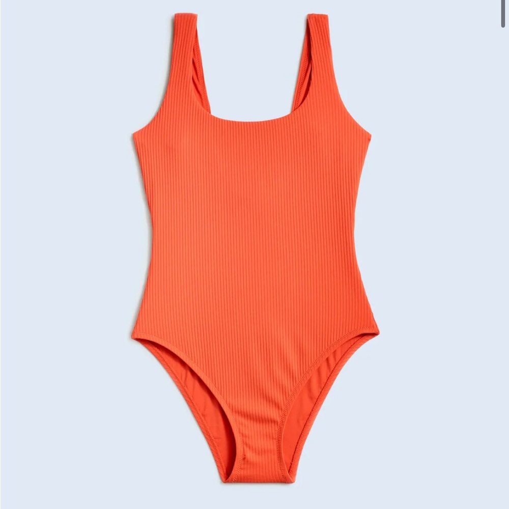 Madewell Ribbed Scoop-Neck One-Piece Swimsuit in Coastal Orange